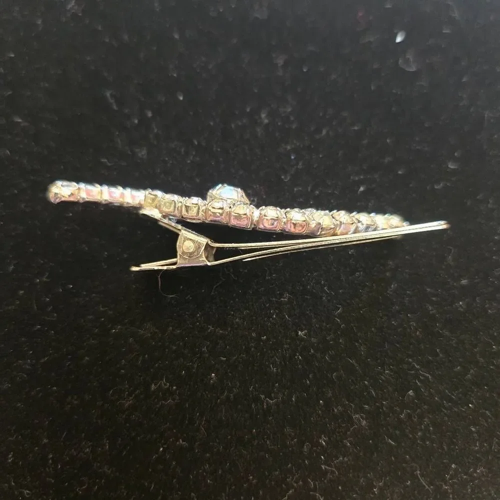 Vintage Rhinestone Clip Barrette Silver Tone Japan 1950s
